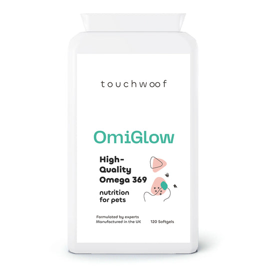 OmiGlow High-quality Omega 369 nutrition for pets 120 softgels front.