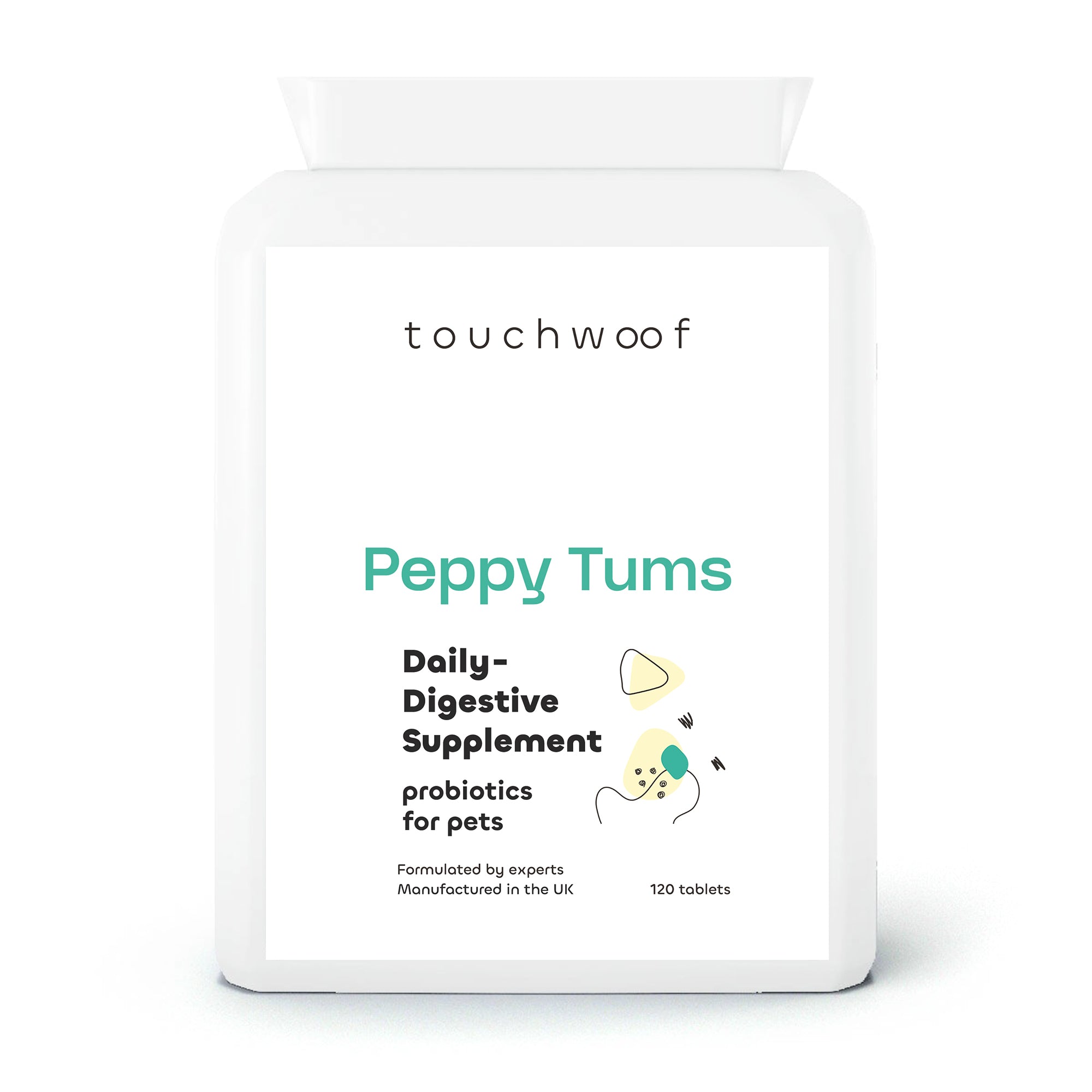 Peppy Tums Daily-digestive supplement Probiotics for pets 120 tablets front.